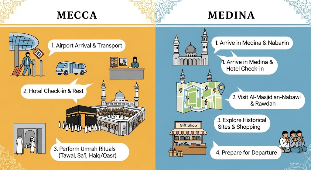 What to do upon arrival in Mecca and Medina